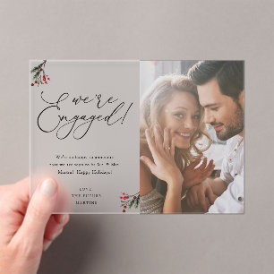 Holly Berry We're Engaged 1 Photo Holiday Acrylic Invitations