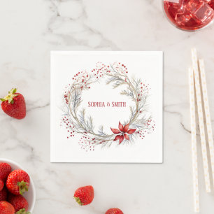 Holly Berry Wreath Christmas Wedding Napkin