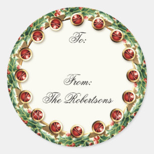 Holly Berry Wreath w Jewels Christmas Gift Tags
