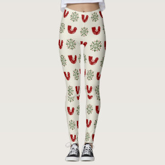 Holly Bird & Snowflake Christmas Leggings Women