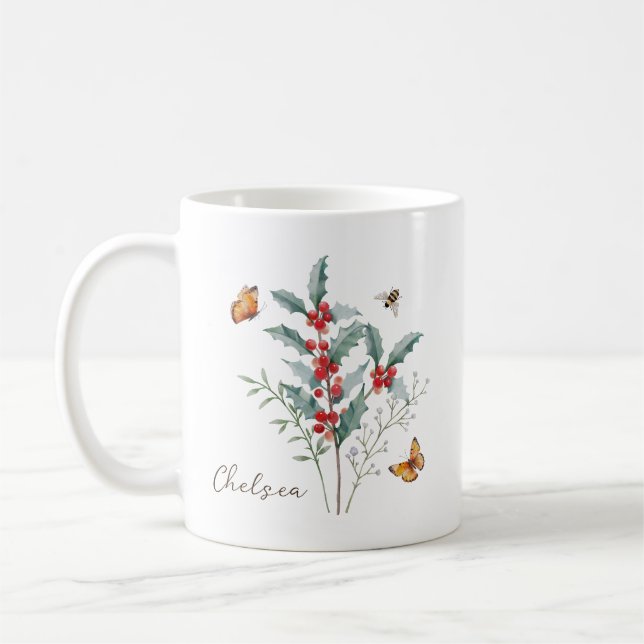 Holly Birth Month Flower Coffee Mug (Left)