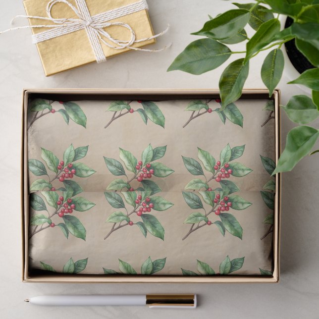 Holly Botanical Christmas Tissue Paper  (Gift)