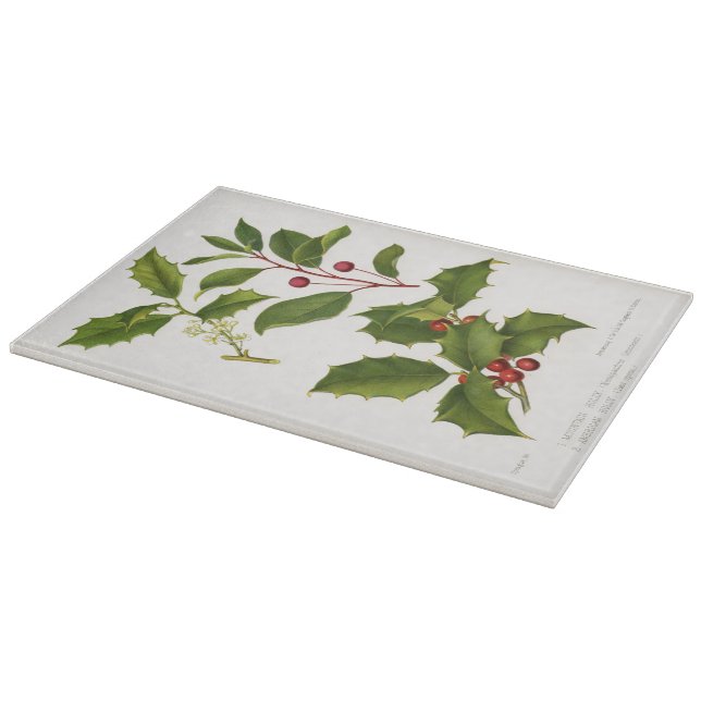 Holly Botanical Illustration Christmas Cutting Board (Corner)