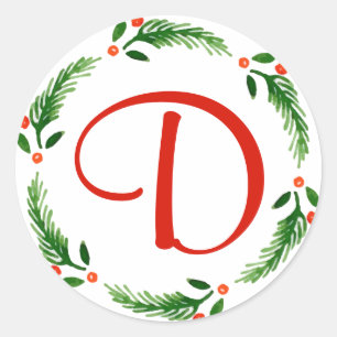 Holly Bough Christmas Wreath Monogram Sticker 2