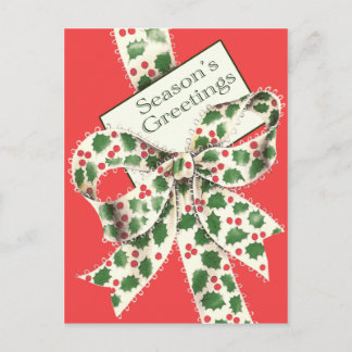 Holly Bow - Season's Greetings Holiday Postcard