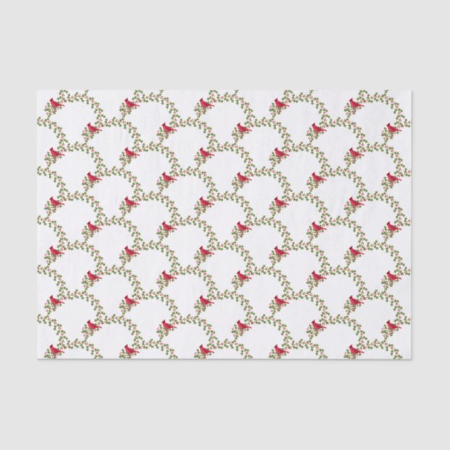 Holly Branch with Red Cardinal Christmas Pattern Tissue Paper (Front)