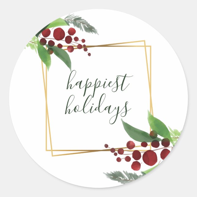 Holly Branches Happiest Holidays Sticker (Front)