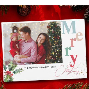Holly Branches one family photo Christmas  Holiday Card