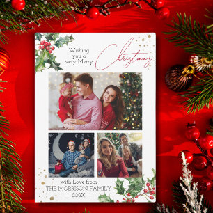 Holly Branches photo collage Christmas Holiday Card
