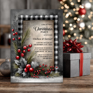 Holly Buffalo Plaid Christmas Party Invitation