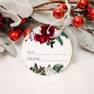 HOLLY Burgundy Gold Floral To From Gift Tag