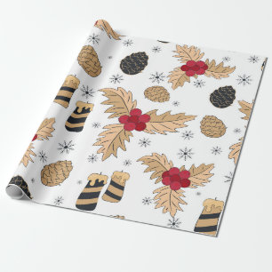 Holly, Candles & Pine Cones Christmas Wrapping Paper