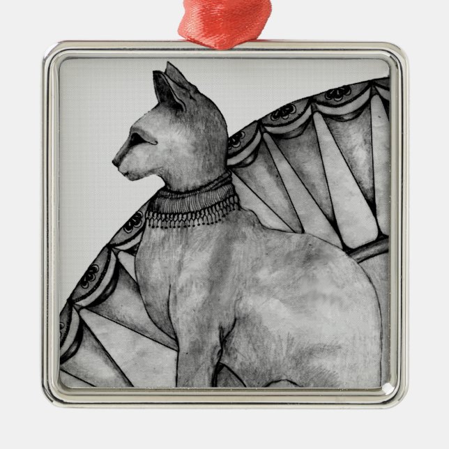 Holly Cat Metal Ornament (Front)