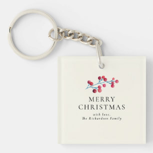 Holly Cherry Merry Christmas Personalised Family Keychain
