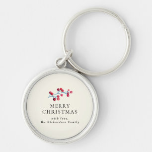 Holly Cherry Merry Christmas Personalised Family Keychain
