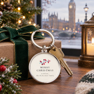 Holly Cherry Merry Christmas Personalised Family Keychain