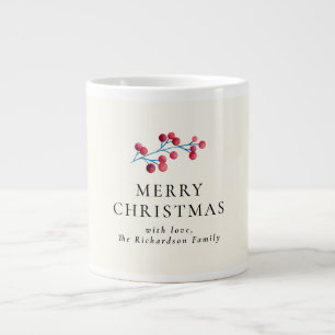 Holly cherry merry christmas personalised name  large coffee mug