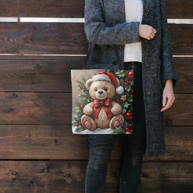 Holly Christmas Bear Tote Bag (Creator Uploaded)