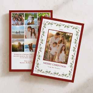 Holly Christmas Berry Frame Photo Collage Holiday Card