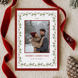 Holly Christmas Berry Frame Photo Holiday Card
