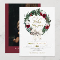HOLLY Christmas Burgundy Floral Photo Baby Shower