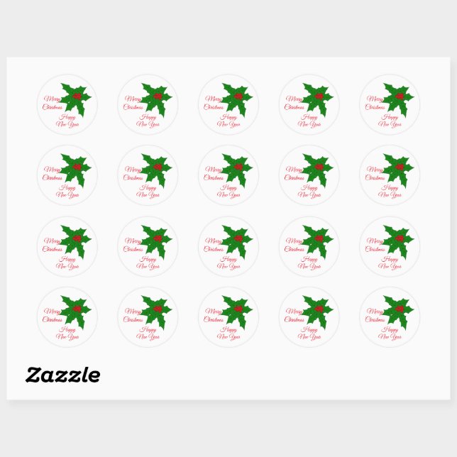 Holly Christmas Classic Round Sticker (Sheet)