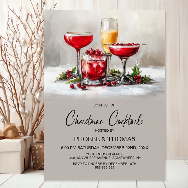 Holly Christmas Cocktail Party Invitation (Creator Uploaded)