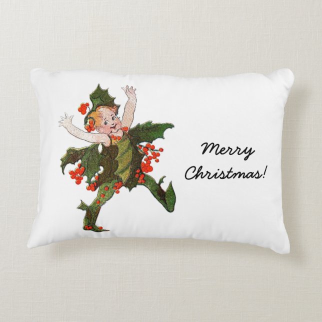 Holly Christmas Flower Child Cute Funny Floral Accent Pillow (Back)