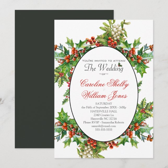 Holly Christmas Holiday Branch Berry  Invitation (Front/Back)