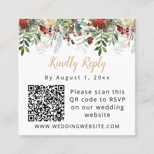 HOLLY Christmas Holiday Winter QR Code RSVP Card (Front)