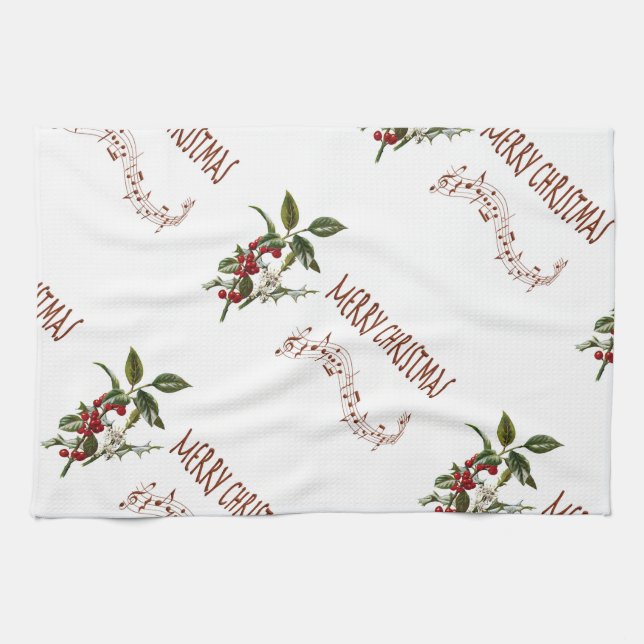 Holly Christmas Kitchen Towel (Horizontal)