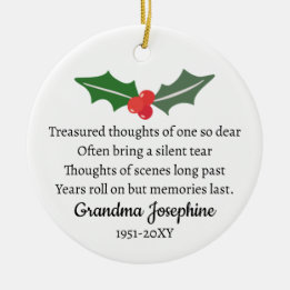 Holly Christmas Memorial Personalized Photo Ceramic Ornament