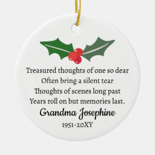 Holly Christmas Memorial Personalized Photo   Ceramic Ornament