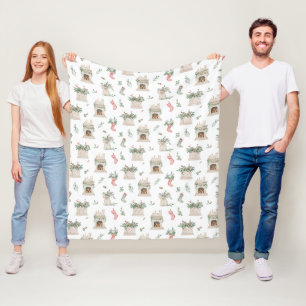Holly Christmas Pattern Fleece Blanket