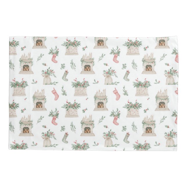 Holly Christmas Pattern Pillowcase (Back)