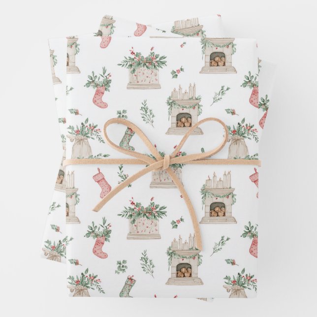 Holly Christmas Pattern Wrapping Paper Sheet (In situ)