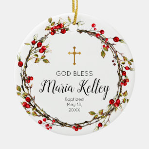 Holly christmas Personalized Girl Baptism Ornament