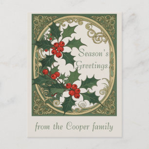 Holly Christmas Red Berry Decorative Holiday Postcard