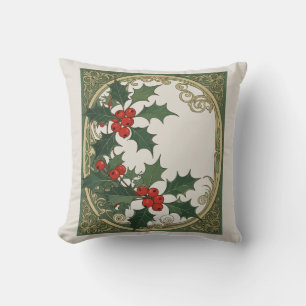 Holly Christmas Red Berry Decorative Holiday Throw Pillow