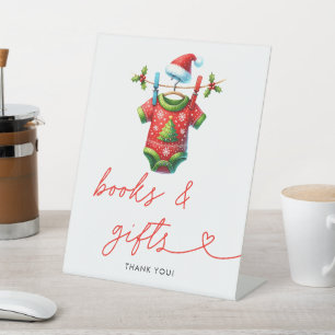 Holly Christmas Santa Baby Shower Books & Gifts Pedestal Sign