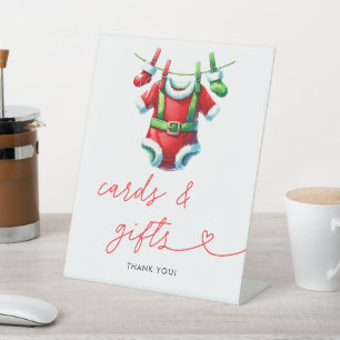 Holly Christmas Santa Baby Shower Cards & Gifts Pedestal Sign
