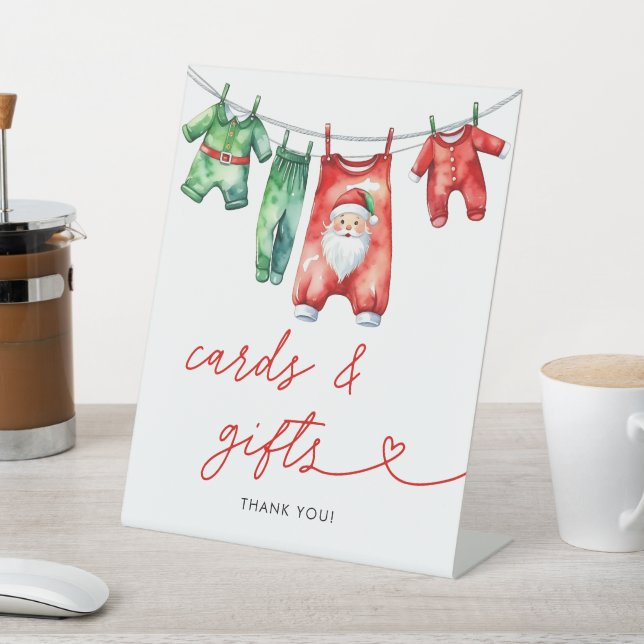  Holly Christmas Santa Baby Shower Cards & Gifts Pedestal Sign (In SItu)