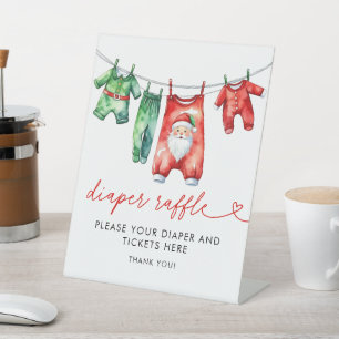 Holly Christmas Santa Baby Shower Diaper Raffle Pedestal Sign