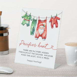 Holly Christmas Santa Baby Shower Pacifier Hunt Pedestal Sign