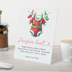 Holly Christmas Santa Baby Shower Pacifier Hunt Pedestal Sign