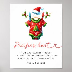 Holly Christmas Santa Baby Shower Pacifier Hunt Poster
