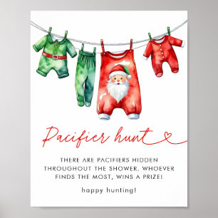 Holly Christmas Santa Baby Shower Pacifier Hunt Poster