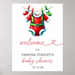 Holly Christmas Santa Baby Shower Welcome Sign