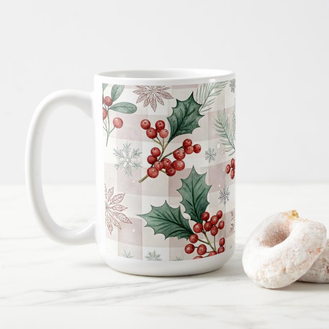 Holly Christmas Snow Watercolor Coffee Mug (With Donut)