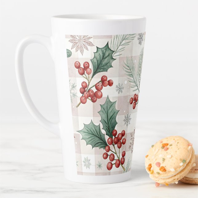 Holly Christmas Snow Watercolor Latte Mug (In Situ)